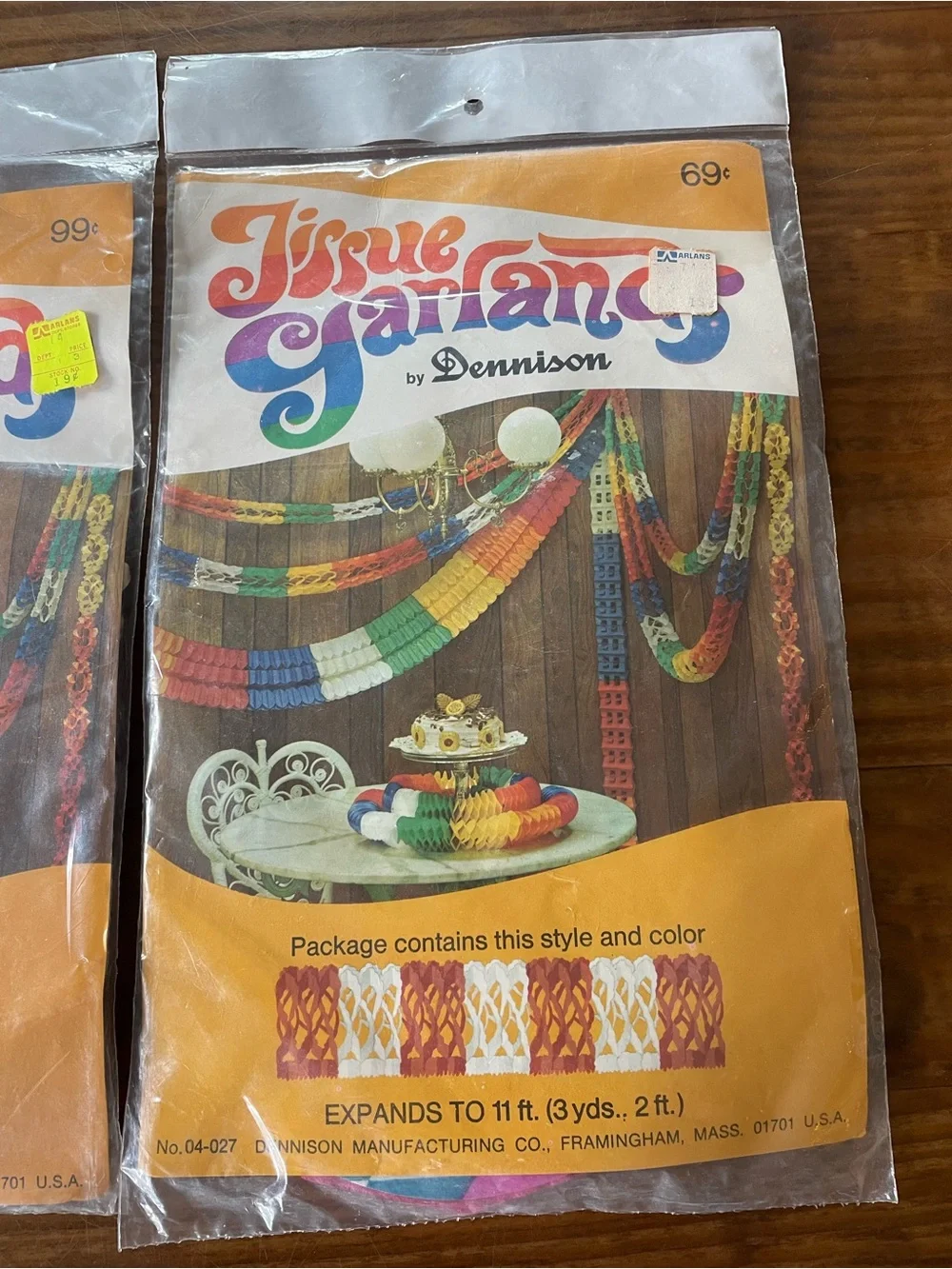 Retro Tissue Garlands by Dennison - Multicolor Vintage Party Decor Set of 2 NIP